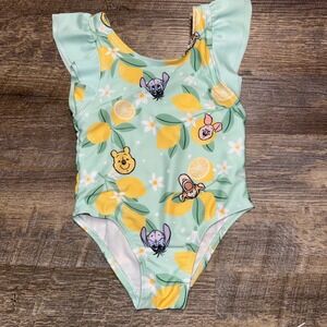 Disney Baby Winnie the Pooh Lemon Print Ruffle One Piece Swimsuit Mint Green 18M